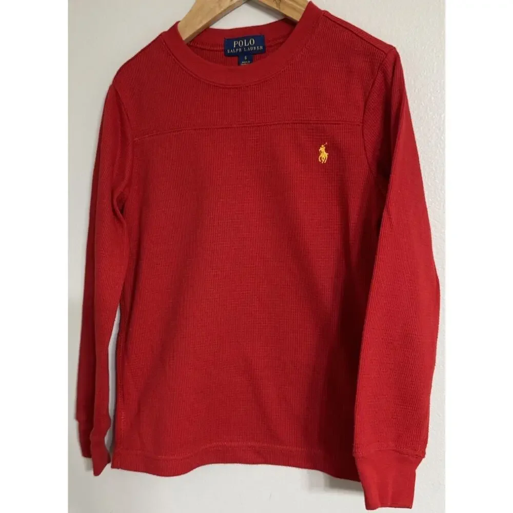 Ralph Lauren Polo Shirt Red Long Sleeve Boys Size 6 Thermal Pull-Over Pony